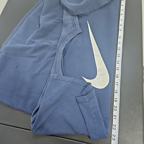 90s NIKE Huge Swoosh Distressed T-Shirt Vintage  XL Navy Blue Thrashed - Picture 8 of 13